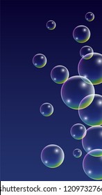 Foam bubbles with Rainbow Reflection. Set of Realistic Soap or Foam Bubbles for Your Design. Shampoo or Foam Cosmetic Flyer and Invite. Bubble with Hologram Reflection. Isolated Vector Illustration.