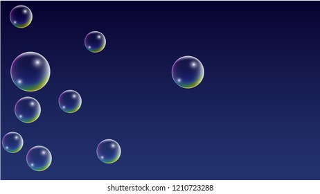 Foam bubbles with Rainbow Reflection. Set of Realistic Soap or Foam Bubbles for Your Design. Shampoo or Foam Cosmetic Flyer and Invite. Bubble with Hologram Reflection. Isolated Vector Illustration.