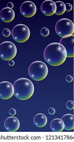 Foam bubbles with Rainbow Reflection. Set of Realistic Soap or Foam Bubbles for Your Design. Shampoo or Foam Cosmetic Flyer and Invite. Bubble with Hologram Reflection. Isolated Vector Illustration.