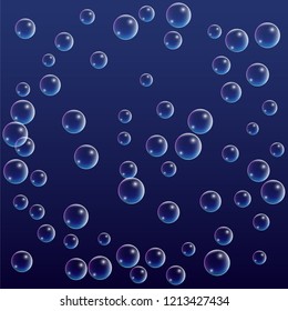 Foam bubbles with Rainbow Reflection. Set of Realistic Soap or Foam Bubbles for Your Design. Shampoo or Foam Cosmetic Flyer and Invite. Bubble with Hologram Reflection. Isolated Vector Illustration.