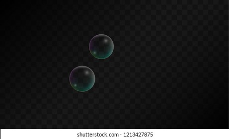 Foam bubbles with Rainbow Reflection. Set of Realistic Soap or Foam Bubbles for Your Design. Shampoo or Foam Cosmetic Flyer and Invite. Bubble with Hologram Reflection. Isolated Vector Illustration.