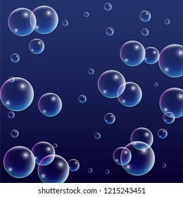 Foam bubbles with Rainbow Reflection. Set of Realistic Soap or Foam Bubbles for Your Design. Shampoo or Foam Cosmetic Flyer and Invite. Bubble with Hologram Reflection. Isolated Vector Illustration.