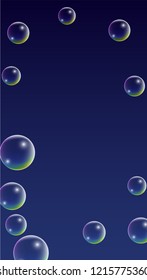 Foam bubbles with Rainbow Reflection. Set of Realistic Soap or Foam Bubbles for Your Design. Shampoo or Foam Cosmetic Flyer and Invite. Bubble with Hologram Reflection. Isolated Vector Illustration.