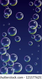 Foam bubbles with Rainbow Reflection. Set of Realistic Soap or Foam Bubbles for Your Design. Shampoo or Foam Cosmetic Flyer and Invite. Bubble with Hologram Reflection. Isolated Vector Illustration.