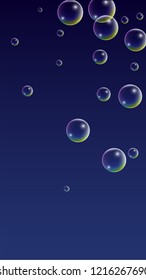 Foam bubbles with Rainbow Reflection. Set of Realistic Soap or Foam Bubbles for Your Design. Shampoo or Foam Cosmetic Flyer and Invite. Bubble with Hologram Reflection. Isolated Vector Illustration.