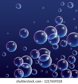 Foam bubbles with Rainbow Reflection. Set of Realistic Soap or Foam Bubbles for Your Design. Shampoo or Foam Cosmetic Flyer and Invite. Bubble with Hologram Reflection. Isolated Vector Illustration.