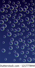 Foam bubbles with Rainbow Reflection. Set of Realistic Soap or Foam Bubbles for Your Design. Shampoo or Foam Cosmetic Flyer and Invite. Bubble with Hologram Reflection. Isolated Vector Illustration.