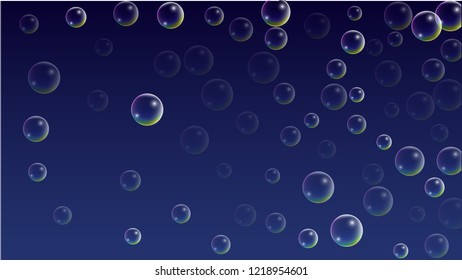 Foam bubbles with Rainbow Reflection. Set of Realistic Soap or Foam Bubbles for Your Design. Shampoo or Foam Cosmetic Flyer and Invite. Bubble with Hologram Reflection. Isolated Vector Illustration.