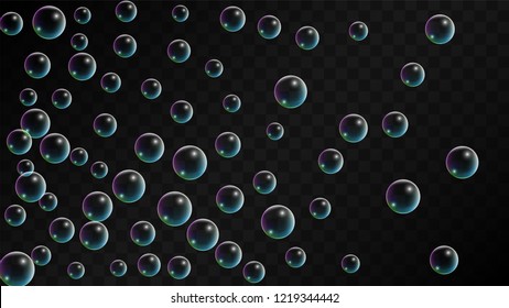 Foam bubbles with Rainbow Reflection. Set of Realistic Soap or Foam Bubbles for Your Design. Shampoo or Foam Cosmetic Flyer and Invite. Bubble with Hologram Reflection. Isolated Vector Illustration.