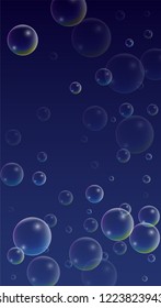 Foam bubbles with Rainbow Reflection. Set of Realistic Soap or Foam Bubbles for Your Design. Shampoo or Foam Cosmetic Flyer and Invite. Bubble with Hologram Reflection. Isolated Vector Illustration.