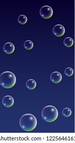 Foam bubbles with Rainbow Reflection. Set of Realistic Soap or Foam Bubbles for Your Design. Shampoo or Foam Cosmetic Flyer and Invite. Bubble with Hologram Reflection. Isolated Vector Illustration.