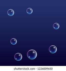 Foam bubbles with Rainbow Reflection. Set of Realistic Soap or Foam Bubbles for Your Design. Shampoo or Foam Cosmetic Flyer and Invite. Bubble with Hologram Reflection. Isolated Vector Illustration.