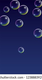 Foam bubbles with Rainbow Reflection. Set of Realistic Soap or Foam Bubbles for Your Design. Shampoo or Foam Cosmetic Flyer and Invite. Bubble with Hologram Reflection. Isolated Vector Illustration.