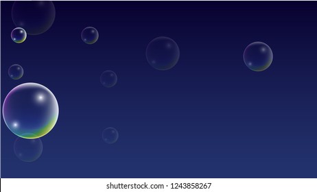 Foam bubbles with Rainbow Reflection. Set of Realistic Soap or Foam Bubbles for Your Design. Shampoo or Foam Cosmetic Flyer and Invite. Bubble with Hologram Reflection. Isolated Vector Illustration.