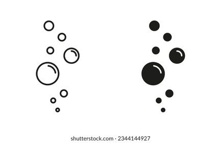 Foam, Clean Water, Line and Silhouette Black Icon Set. Fizzy Aqua Drink, Champagne Drops Symbol Collection. Underwater Ball. Bubble Soap, Air Oxygen, Soda Pictogram. Isolated Vector Illustration.