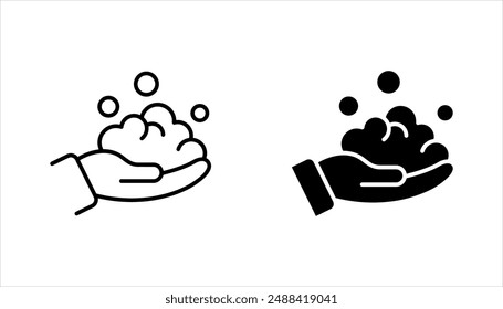 foam Cream on hand line icon set, simple skin cleanser flat design vector pictogram, vector illustration on white background