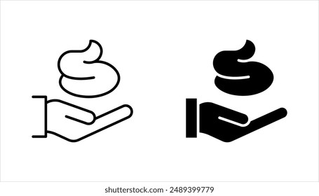 foam Cream on hand line icon set, simple skin cleanser flat design vector pictogram, vector illustration on white background