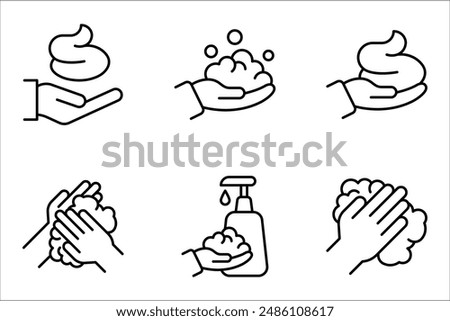 foam Cream on hand line icon set, simple skin cleanser flat design vector pictogram, vector illustration on white background