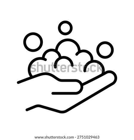 Foam cream and soap bubbles on hand line icon set, label, badge, logo, symbol, sign, black, line, vector, isolated illustration. Washing hands to keep clean icon set. Wash hands health care icons. 