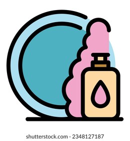 Foam dish detergent icon outline vector. Kitchen bottle. Wash product color flat