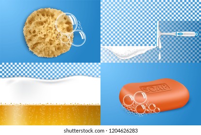 Foam effect banner set. Realistic illustration of foam effect vector banner set for web design