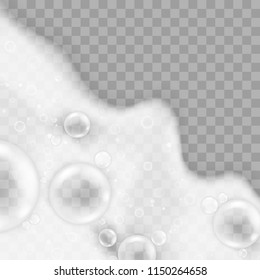 Foam effect concept. Illustrations isolated on transparent background. Shampoo, gel or soap bubbles overlay texture. Creative idea for your design