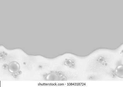 Foam effect isolated on gray background. Soap, gel or shampoo bubbles overlay texture. Vector shaving, mousse foam top view pattern for your advertising design.