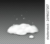 Foam effect isolated on transparent background. Soap, gel or shampoo bubbles texture. Vector white soapy pattern