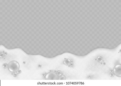 Foam effect isolated on transparent background. Soap, gel or shampoo bubbles overlay texture. Vector shaving, mousse foam top view pattern for your advertising design.
