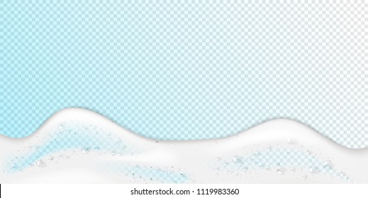 Foam effect isolated on transparent background. Soap, gel or shampoo bubbles overlay texture. Vector shaving, mousse foam top view pattern for your advertising design.