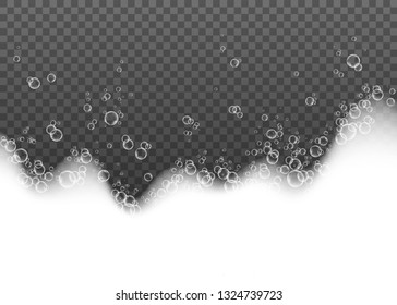 Foam effect  with soap bubbles isolated on transparent background. Vector suds texture.