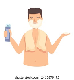Espuma facial listo para afeitar el vector de dibujos animados. Hombre belleza. Problema de acné