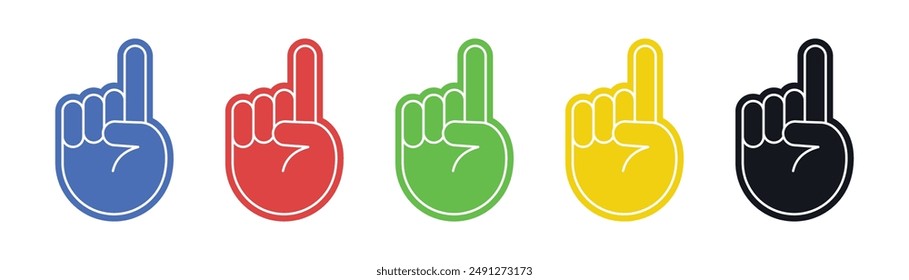 Foam fan finger hand. Fan gloves with thumbs up, team support, sign of support for sports concept. Vector illustration