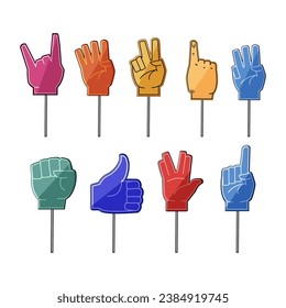 foam fan finger set cartoon. team support, victory football, number glove foam fan finger sign. isolated symbol vector illustration