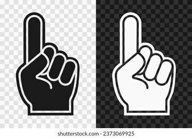 Foam fan finger up silhouette icon, vector glyph sign. Index finger up symbol isolated on dark and light transparent backgrounds.