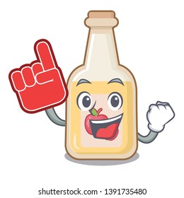 Foam finger bottle apple cider above cartoon table