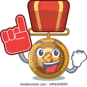 Foam finger bronze medal placed on wall character