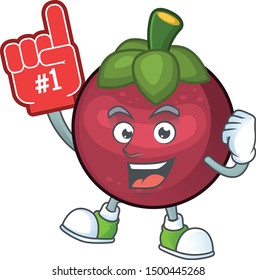 Foam finger cartoon mangosteen isolated on white background