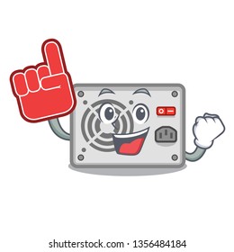 Foam finger cartoon power supply on the computer