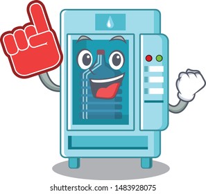 Foam finger cartoon water vending machine on table