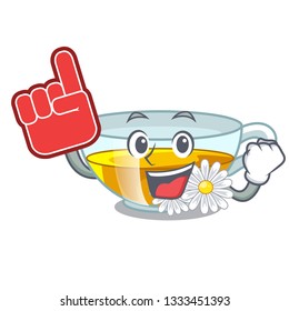 Foam finger chamomile tea isolated the with mascot