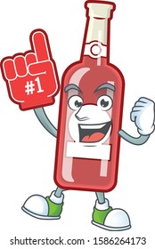 Foam finger champagne red bottle on mascot cartoon style