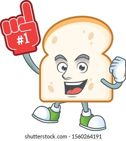 Foam finger character on slice white bread