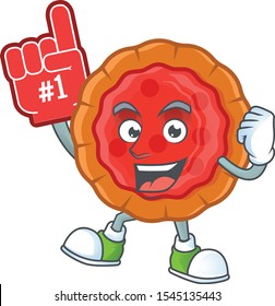 Foam finger cherry pie cartoon character with mascot