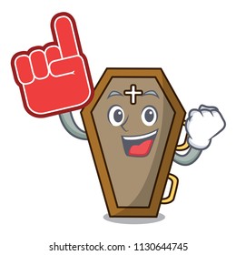 Foam finger coffin mascot cartoon style vector illustration