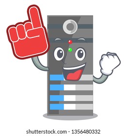 Foam finger data server above the cartoon tables