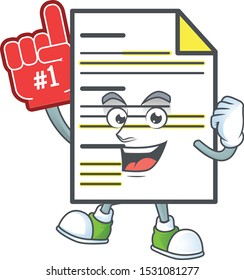 Foam finger document cartoon mascot on white background