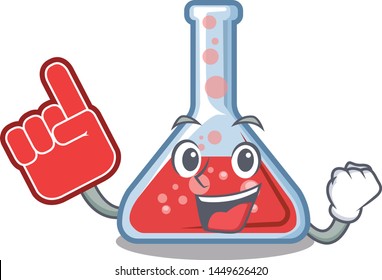 Foam finger erlenmeyer flask in cartoon lab room