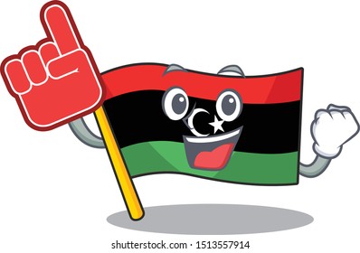 Foam finger flag libya clings to mascot wall