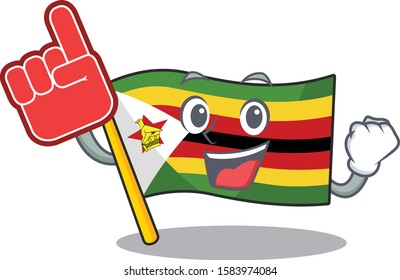 Foam finger flag zimbabwe on mascot cartoon style